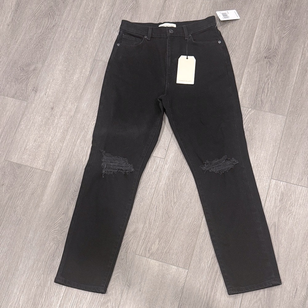 🆕 CURRENT/ELLIOTT black boyfriend original fit distressed Jeans size 24 I12